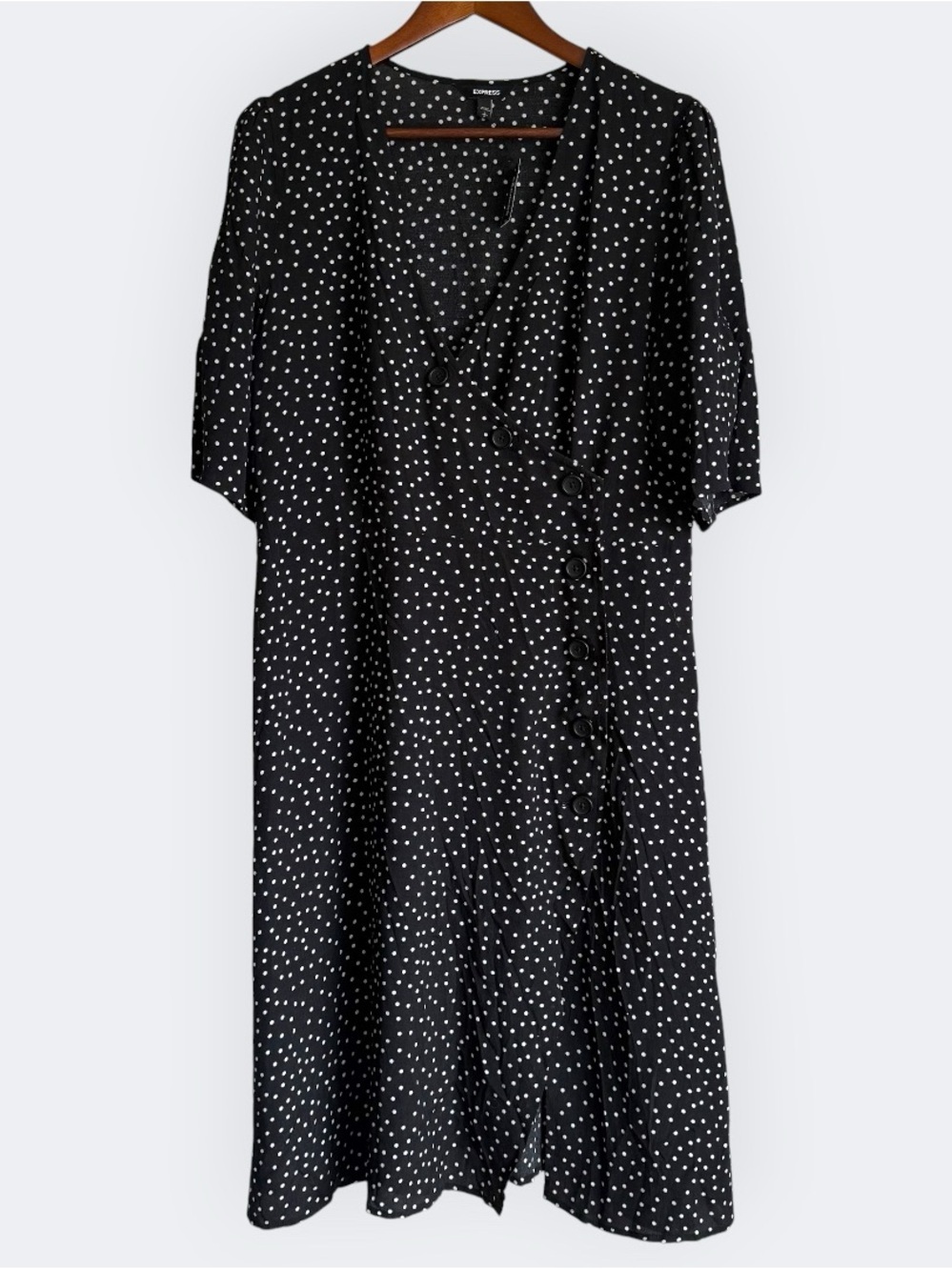Express Black & White Wrap Dress Button Down Mini Lightweight Flowy Size L NWT